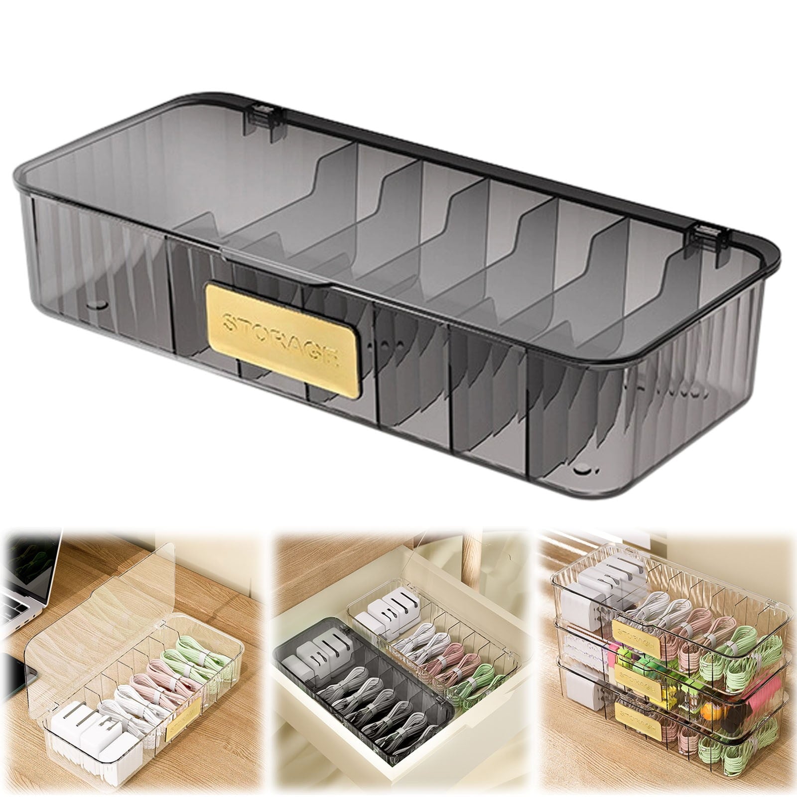 Cable Storage Box Cable Organizer Box Cable Management Box Charger Cable Cord Storage Organizer Box with Lid, Easy St...