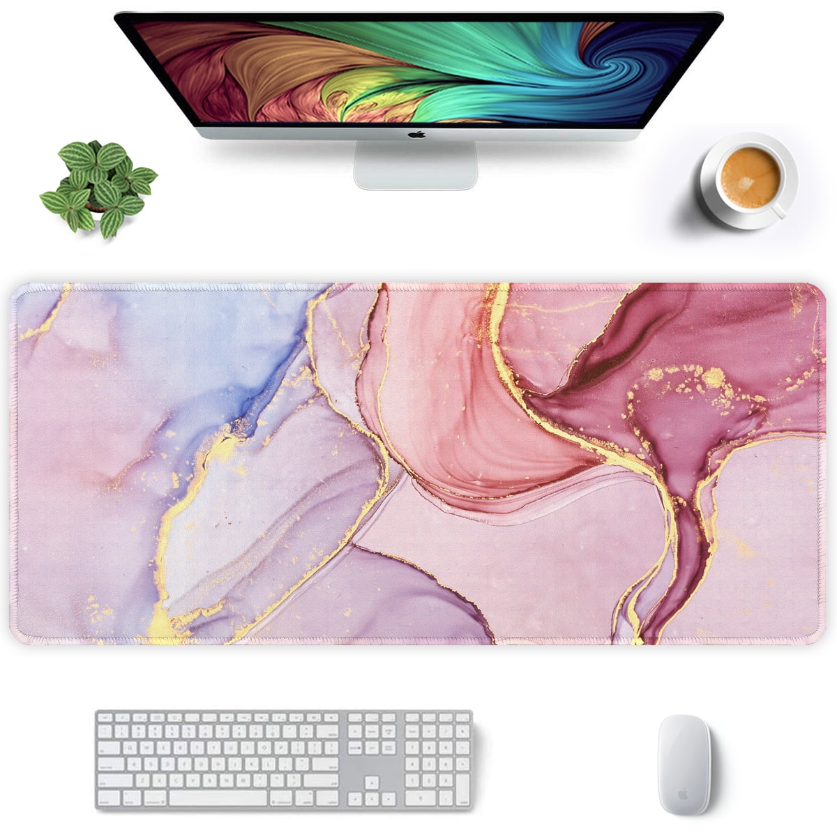 Large Mouse Pad, XXL Extended Gaming Mousepad, Waterproof Desk Pad with Stitched Edge, Non-Slip Laptop Computer Keybo...