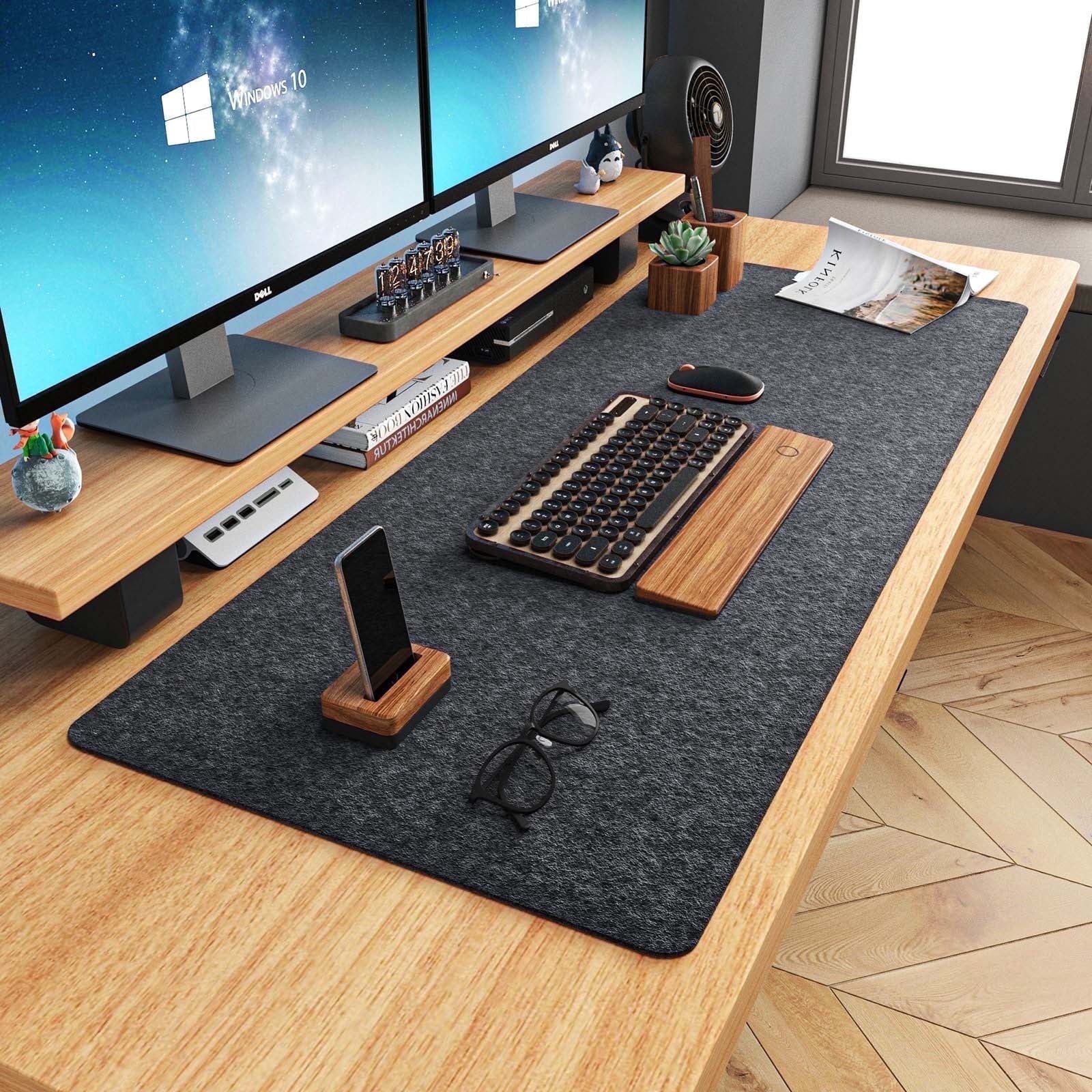 BREENHILL Felt Desk Pad, 36" x 15.75" Dark Gray Large Anti-slip Desk Mat Mouse Pad Keyboard Mat for Office Home
