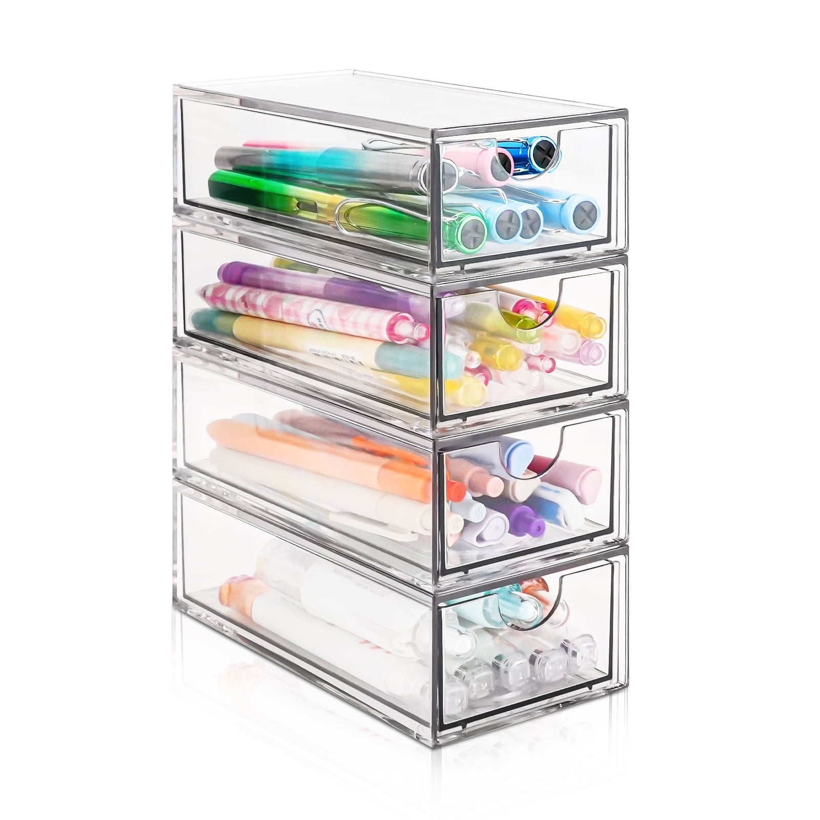 Makeup Drawer Storage Organizer with 4 Drawers, 4 Pcs Acrylic Office Desk Organization and Storage, Dustproof Drawer ...