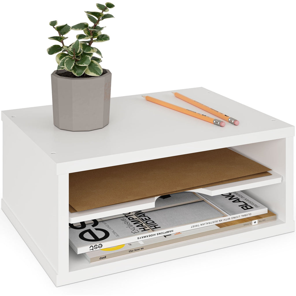 File Organizer, 2-Tier Document Paper Sorter, Stackable Wood Desk Organizer Mail Holder, Monitor Stand with Storage S...