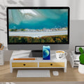 Monitor Stand with 2 Drawers,White Wood Monitor Riser for Computer, Laptop, Printer,Tv