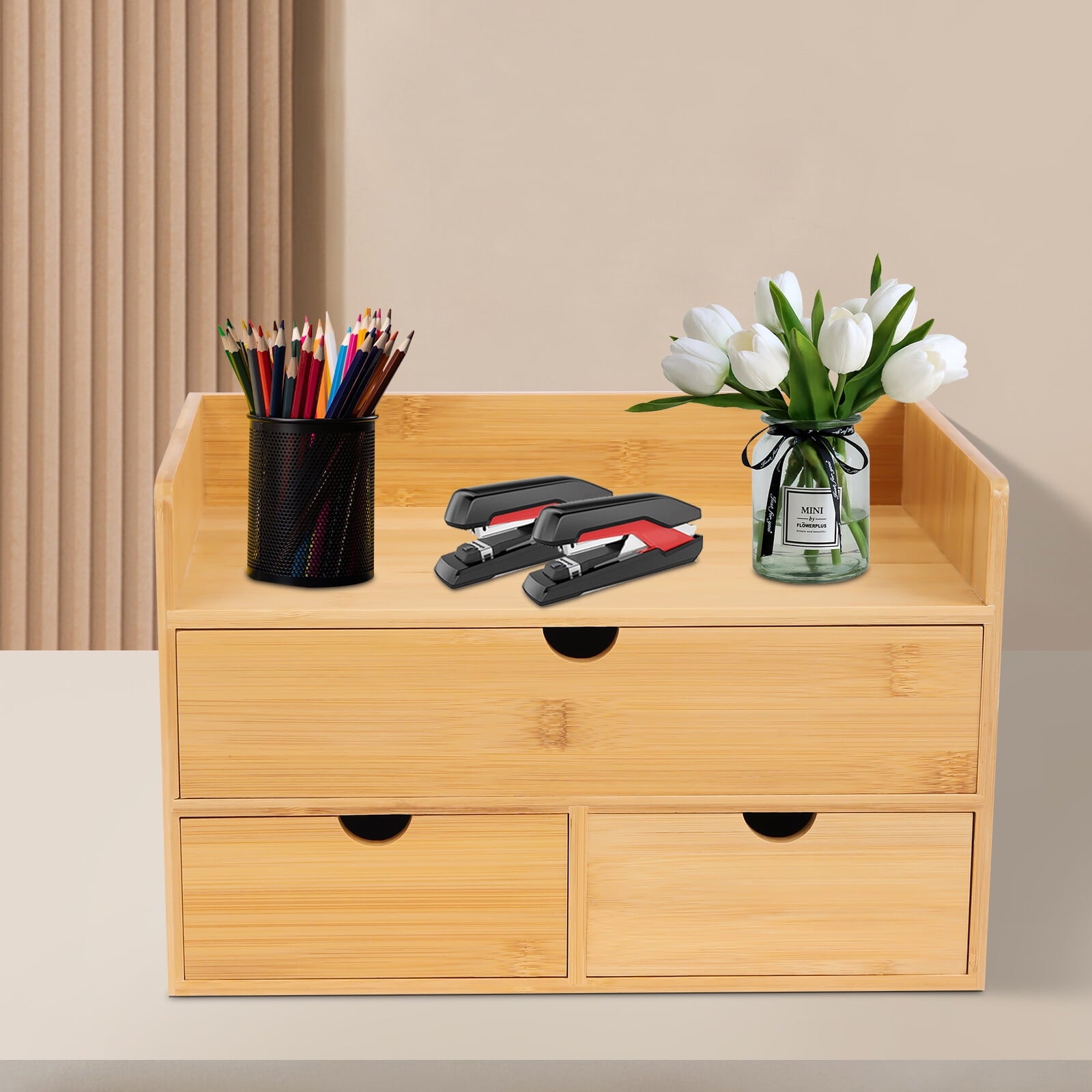 Color Tabletop Storage Box Bamboo Desk Organizer 3 Ders Home Office