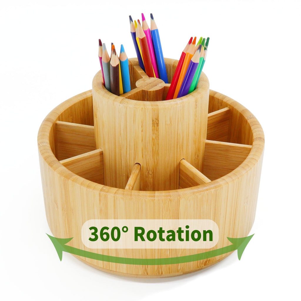 Bamboo Rotating Art Supply Desk Organizer,Pencil Holder Organizer, Desktop Storage Caddy for Pen,Colored Pencil,Crayo...