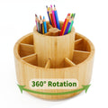 Bamboo Rotating Art Supply Desk Organizer,Pencil Holder Organizer, Desktop Storage Caddy for Pen,Colored Pencil,Crayo...