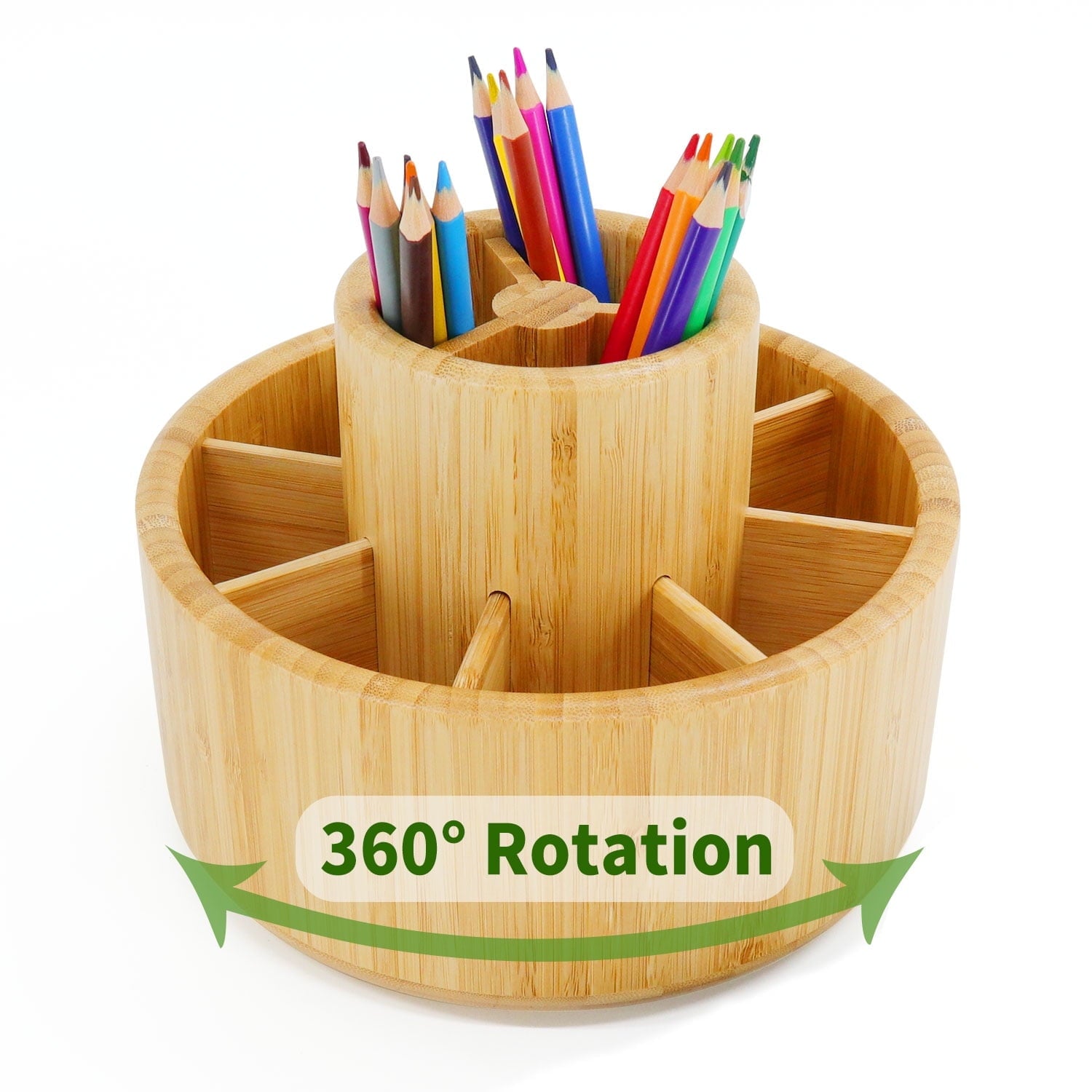 Bamboo Rotating Art Supply Desk Organizer,Pencil Holder Organizer, Desktop Storage Caddy for Pen,Colored Pencil,Crayo...
