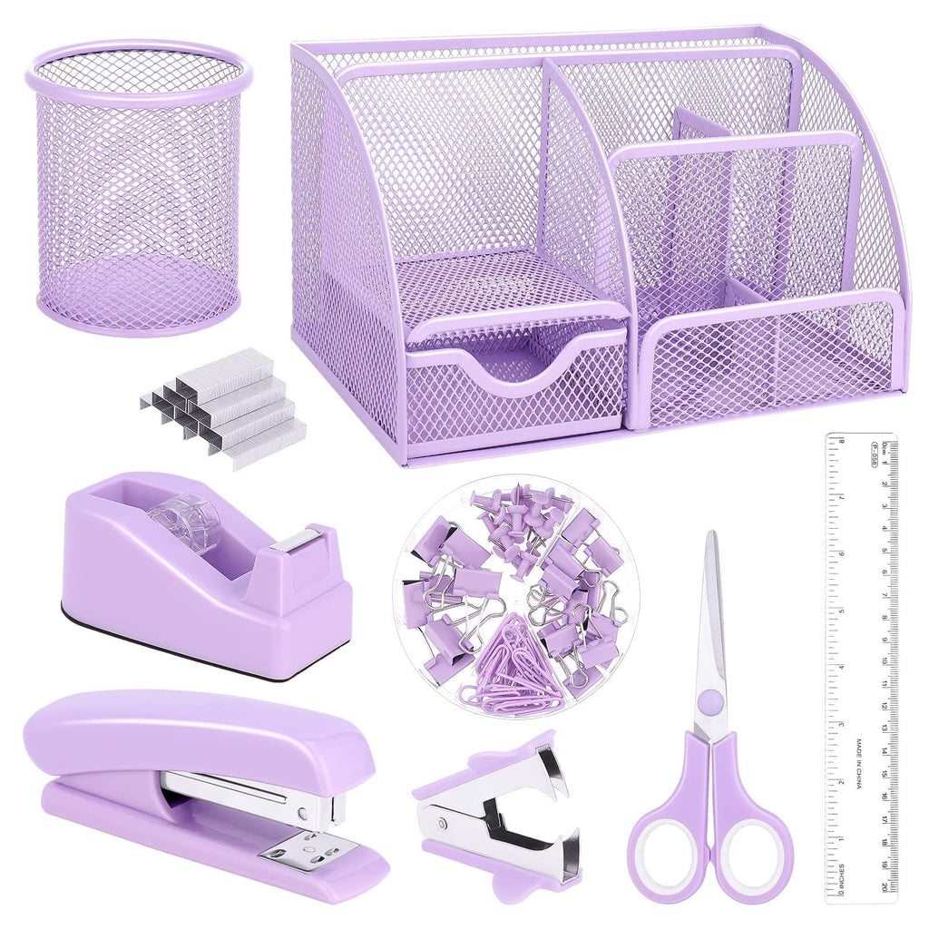 Desk Organizer and Accessories, Office Supplies 7 Compartments Desk Organizer with Stapler, Tape Dispenser, 1000 Stap...