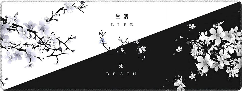 Black White Cherry Blossom Mouse Pad Japanese Sakura Death Life Flower Extended Desk Mat 80X30 cm Non-Slip Rubber Bas...