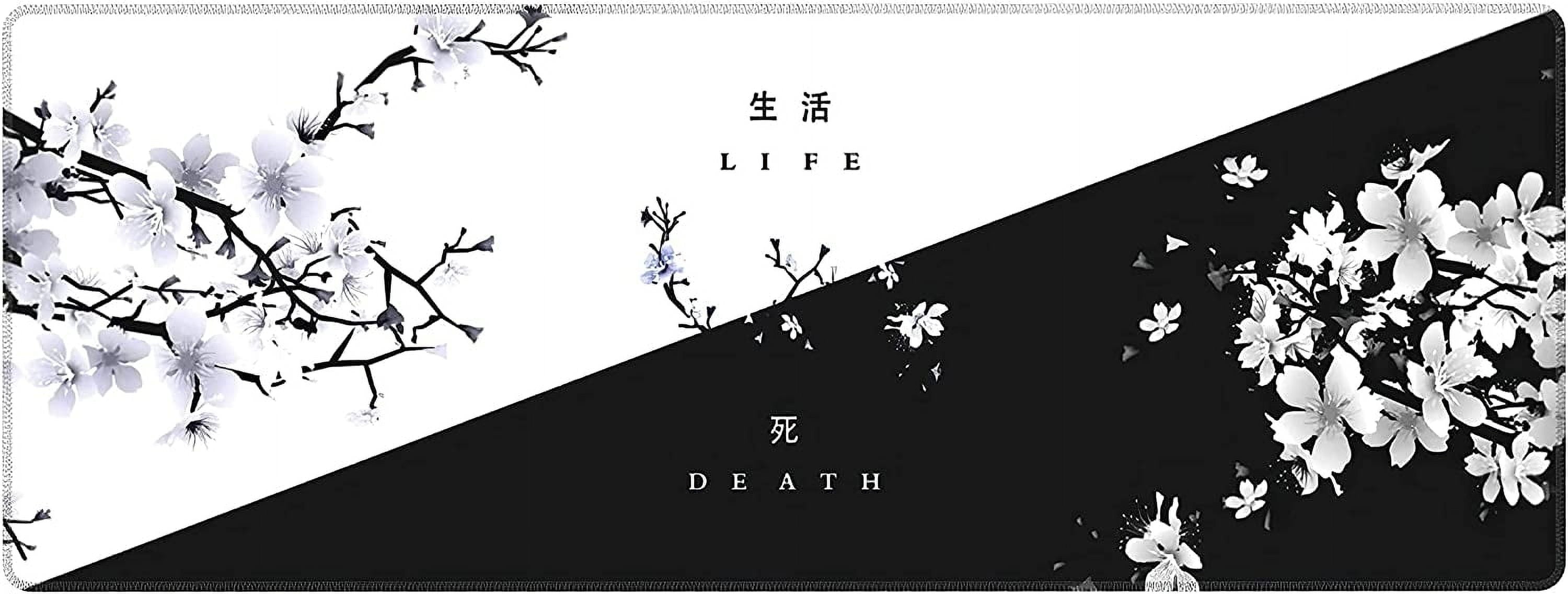 Black White Cherry Blossom Mouse Pad Japanese Sakura Death Life Flower Extended Desk Mat 80X30 cm Non-Slip Rubber Bas...
