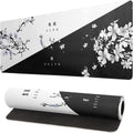 Black and White Japanese Cherry Blossom Gaming Mouse Pad Sakura Death Life Flower Mat 31.5x11.8 Inch Texture Non-Slip...