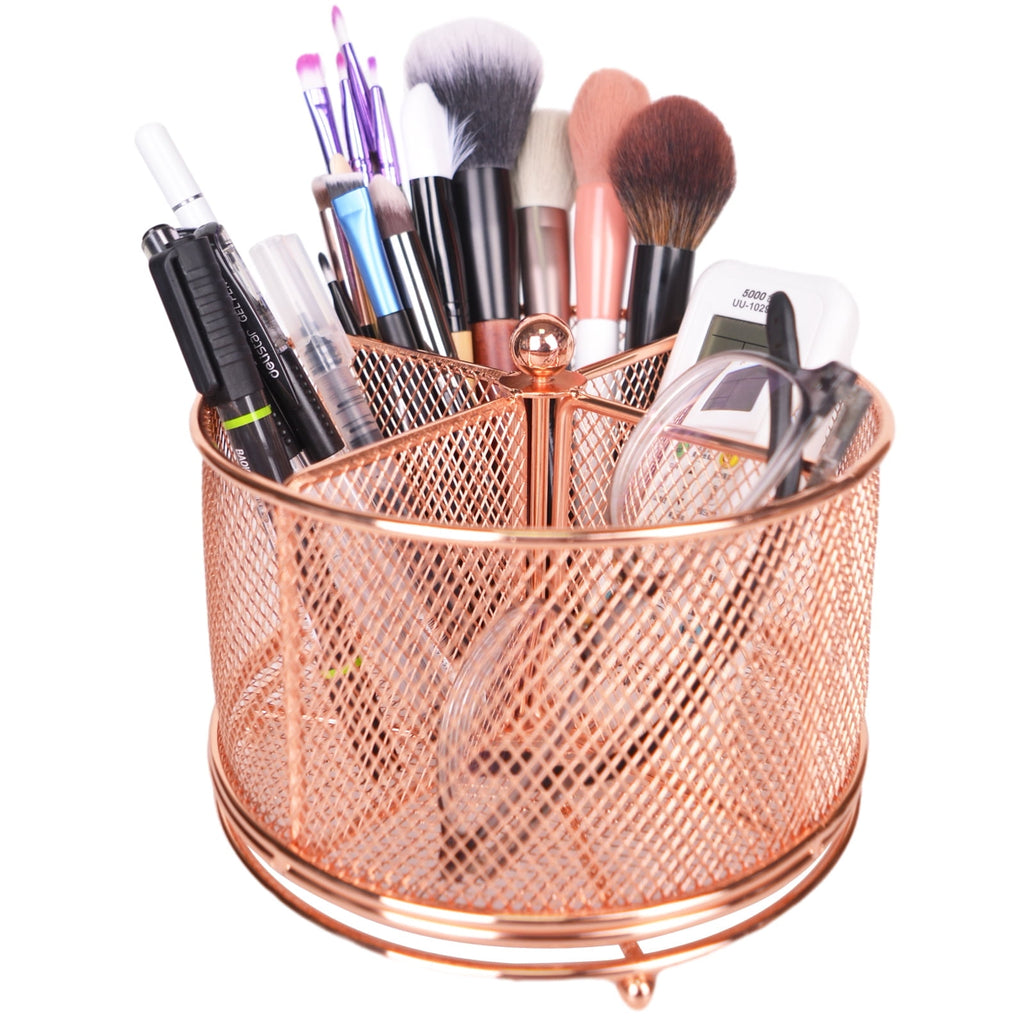 Bleiou Metal Makeup Brush Holder Pen Holder Rotating Desk Organizer for Office Supplies - Convenient and Durable Storage for Pens,Pencils,Ma