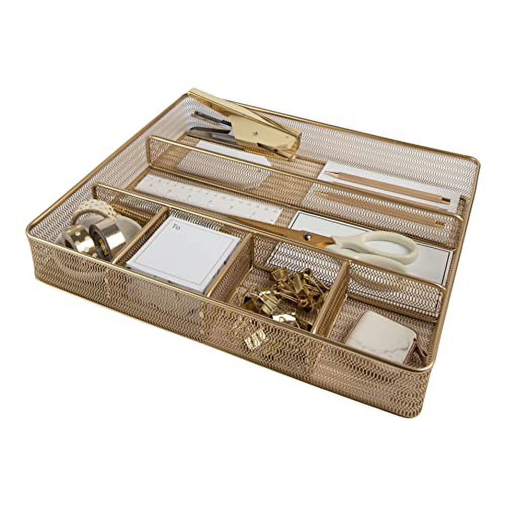 Desk Drawer Organizer Tray for Office Organization - Gold Metal Large Drawer Organizer Bins - Desk Drawer Organizers ...