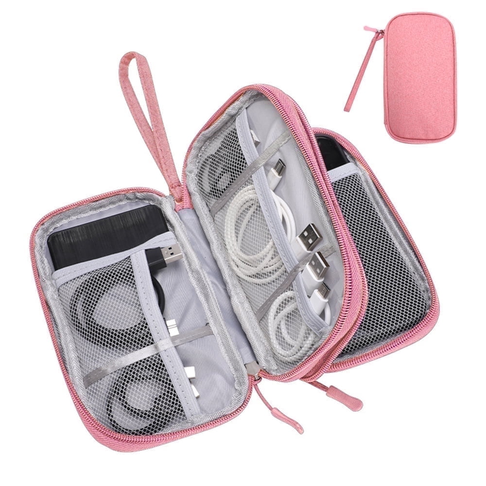 Travel Cable Organizer Pouch for Electronic Accessories, Portable Waterproof, Pink