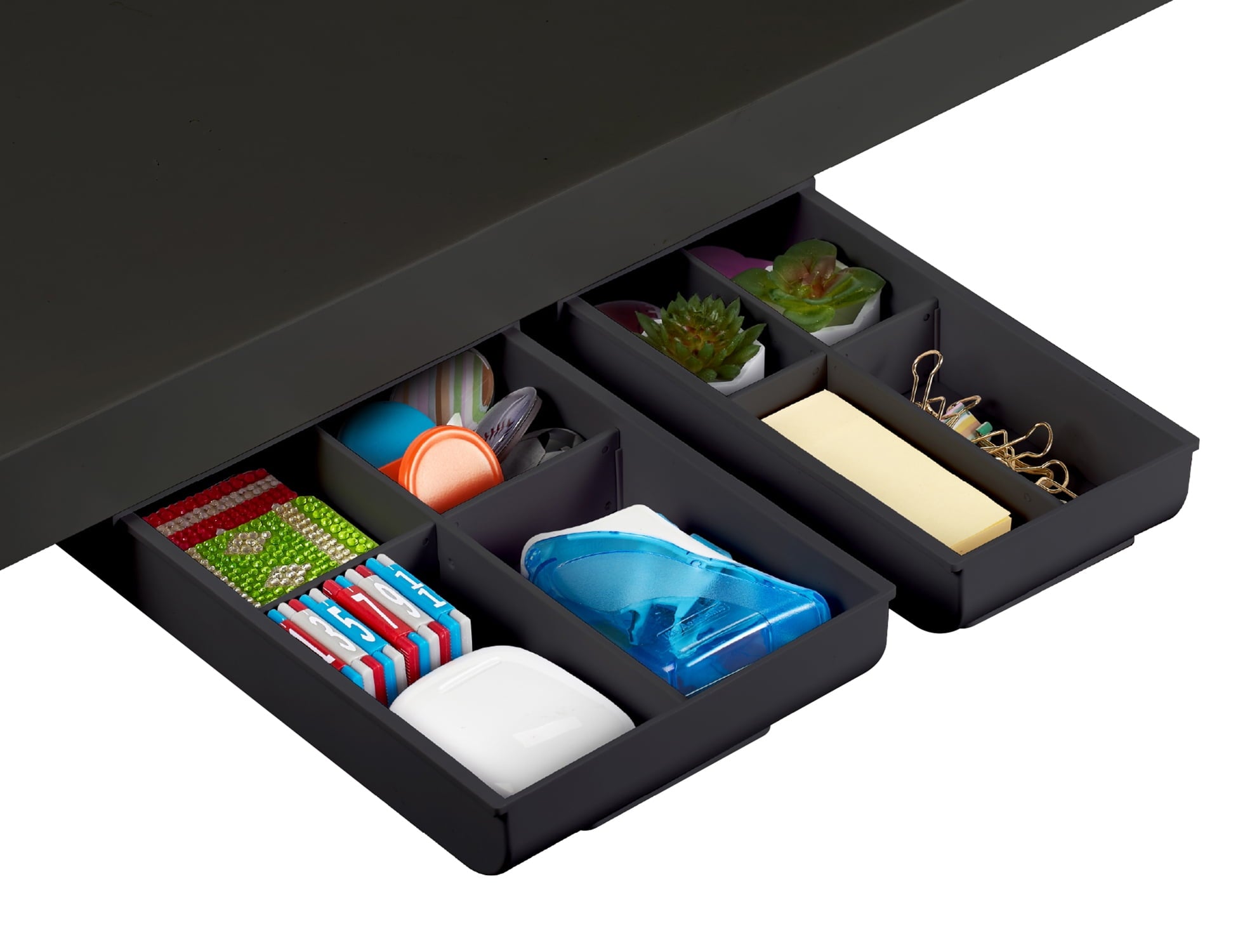 Desk Drawer for Organization, Self-Adhesive Organizer, Desk Storage, Black, Pack of 2