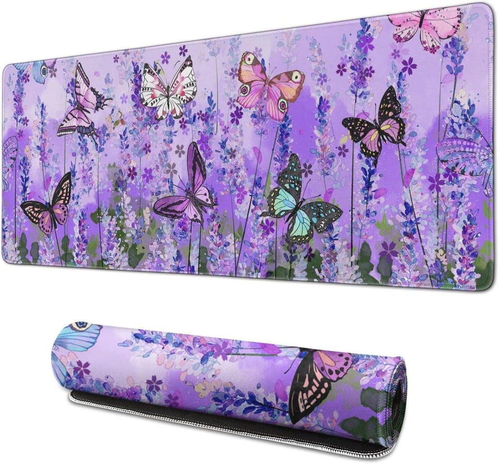 Butterfly Large Purple Desk Mat for Desktop - Office Desk Pad and Computer Desk Mat