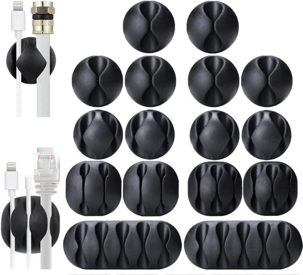 16 Pack Black Self Adhesive Cord Holder, Ideal Management Cord Organizer Wire Keeper for Desk, Nightstand, Phone Char...
