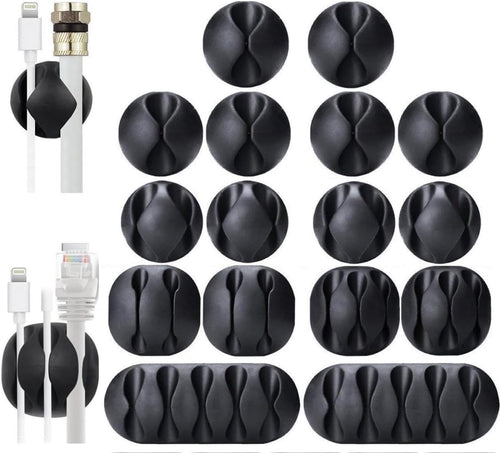 16 Pack Black Self Adhesive Cord Holder, Ideal Management Cord Organizer Wire Keeper for Desk, Nightstand, Phone Char...