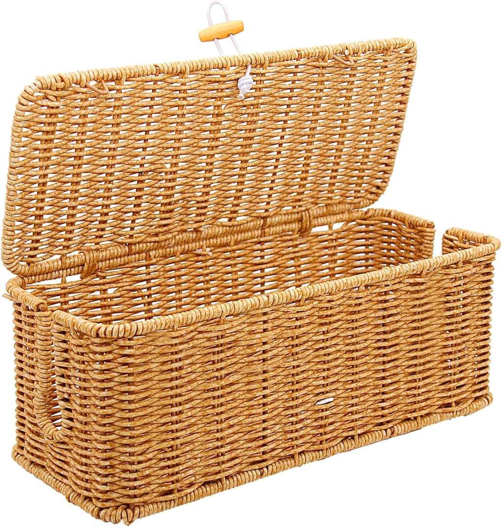 Cable Management Box, Handmade Imitation Rattan Cord Cable Organizer, Open Slots Cords Hider Box Cord Basket Under Desk Cord Organizer for C