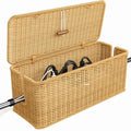 Cable Management Box, Power Strip Organizer with Locked Cover,Handmade Rattan Cords Hider,Cord