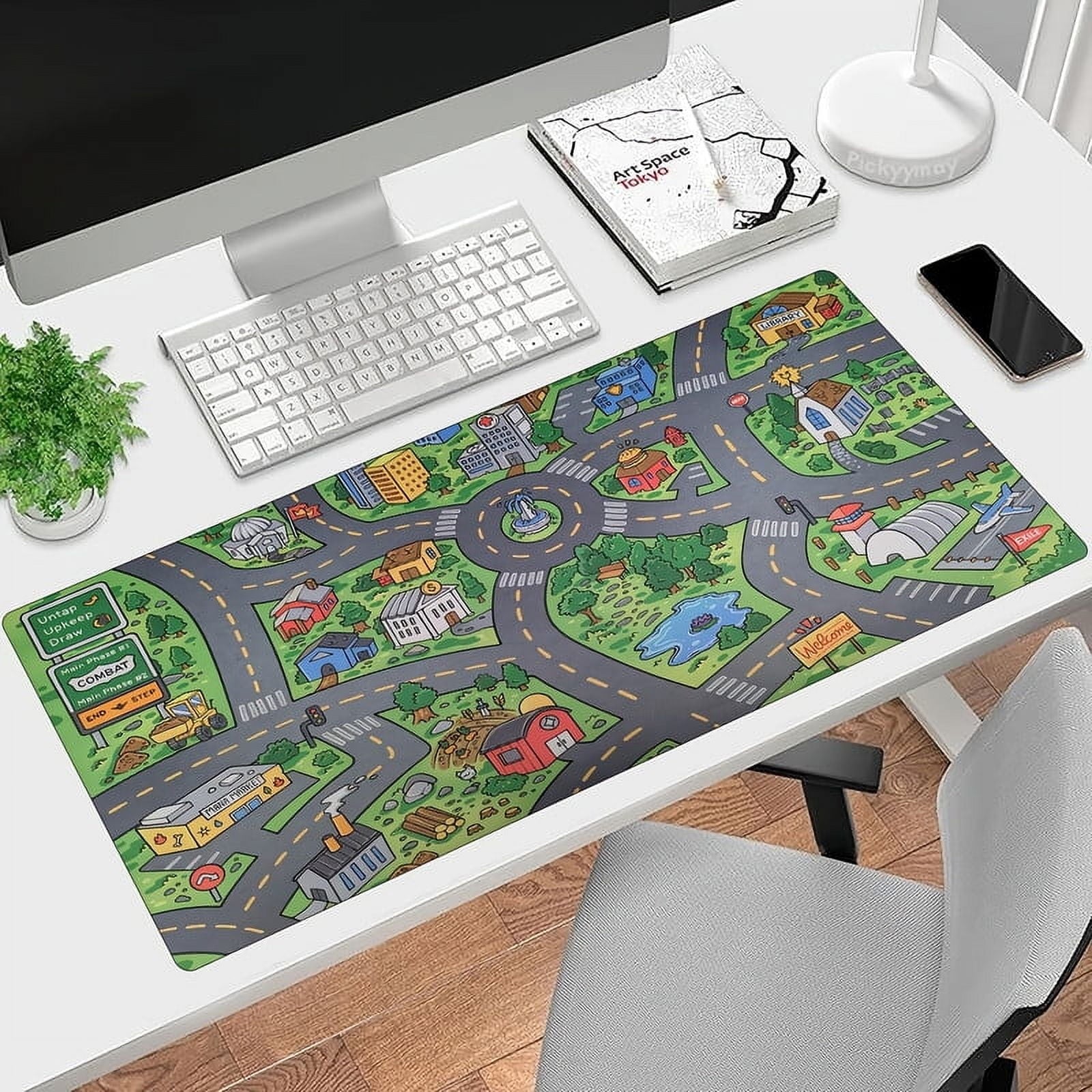 Cartoon City Street Large Mouse Pad - Ultra-Smooth Desk Mat with Stitched Edges, Non-Slip Waterproof Rubber Base, 31....
