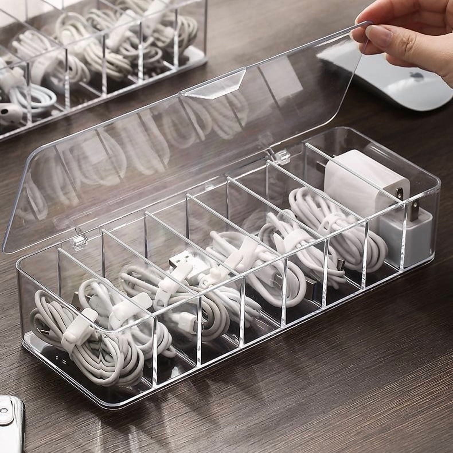 ChoovyShop Cable Organizer Box with Lid, Clear Plastic Charger Cord Adapter Organizer, Accessories Storage for Home D...