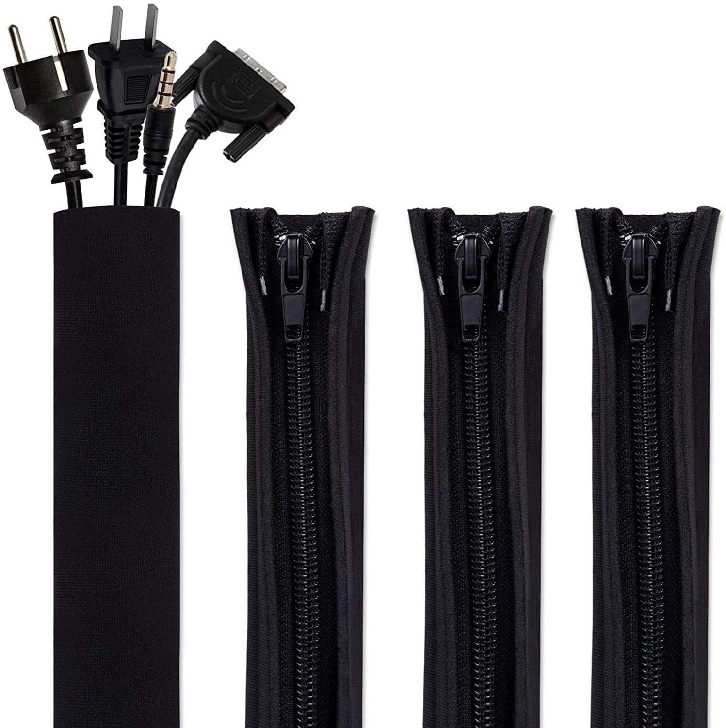 Cord Organizer System Cable Management Sleeve, 19.5 inch, Wire Cover with Zipper, Cable Wrap, Cord Sleeves for TV, Computer, Office, Home En