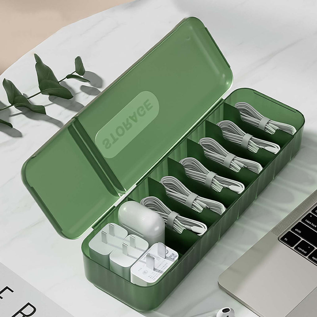 Data Cable Organizer Box Cable Management 7 Compartments Storage Box USB Cord Sorter Small Desk Electronic Accessorie...