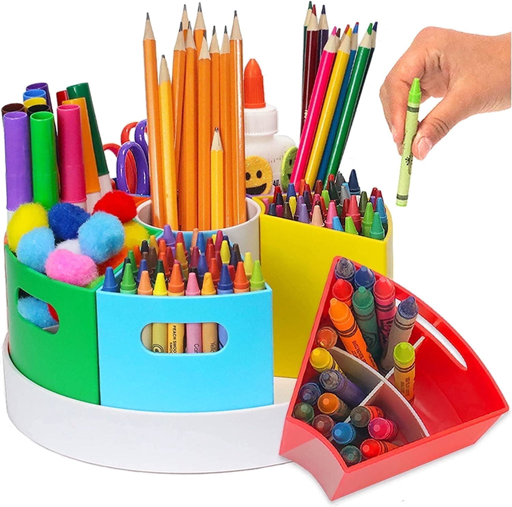 Crayon Organizer for Kids with Removable Dividers - Lazy Susan School Art Supplies Caddy , Markers & Pencils Holder ,...