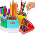 Crayon Organizer for Kids with Removable Dividers - Lazy Susan School Art Supplies Caddy , Markers & Pencils Holder ,...