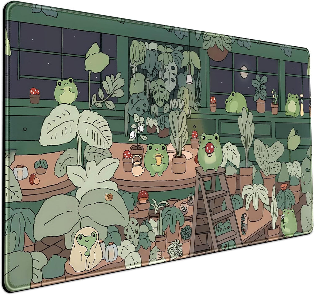 Cute Frog Kawaii Green Desk Decor Mat, Large Gaming Mouse Pad for Computer Keyboard Laptop, Home Office Accessories f...