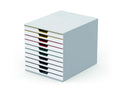 Desktop Drawer Organizer (VARICOLOR MIX 10 Compartments with Removable Labels) 11" w x 14" d x 11.375" h, White & Mul...