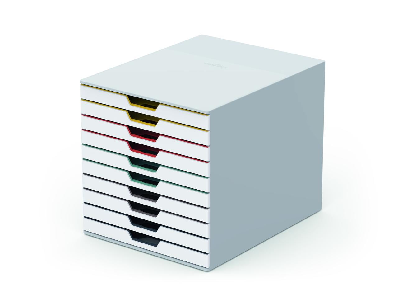 Desktop Drawer Organizer (VARICOLOR MIX 10 Compartments with Removable Labels) 11" w x 14" d x 11.375" h, White & Mul...