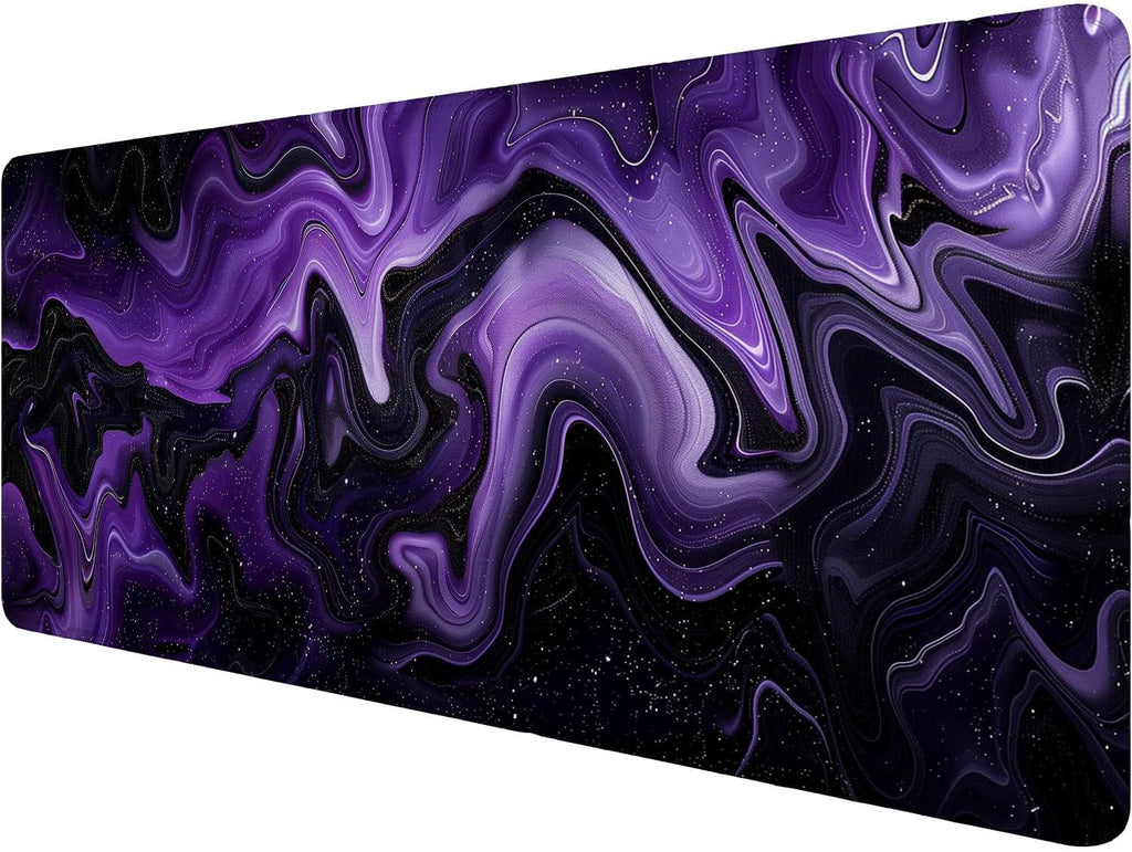 Dark Purple Ripples Desk Pad Mouse Pad Black Purple Lines Large Gaming Mouse Mat with Stitched Edges,Non-Slip Waterpr...