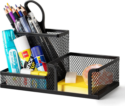 3-Compartments Organizer with Pencil Holder, Black