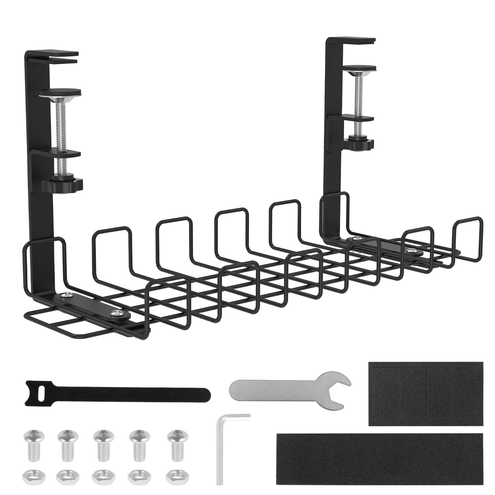 Management Tray with Clamps Metal Cord Organizer No Drill Management Rack Sturdy Organizer for Wire Management Black