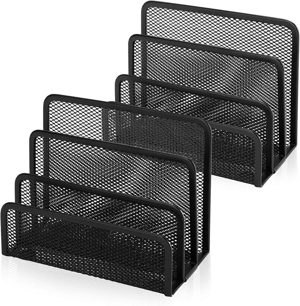 Desk Mail Organizer, Kvago 2 Pack File Holder Letter Sorter with 3 Vertical Upright Metal Mesh Compartments Document, Filing, Folders, Mail,