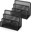 Desk Mail Organizer, Kvago 2 Pack File Holder Letter Sorter with 3 Vertical Upright Metal Mesh Compartments Document, Filing, Folders, Mail,