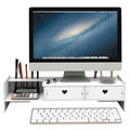 Desk Monitor Stand Riser with Organizer Tray, Desktop Shelf with Two Drawer, White