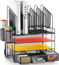 with Drawer, 4-Tier Mesh File with 5 Vertical File Holders and 2 Pen Holders, Multifunction top , s and Accessories f...