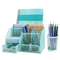 Desk Organizer Office Supplies Accessories Desktop Tabletop Sorter Shelf Pencil Holder Caddy Set - Metal Mesh with Drawer and 6 Compartments
