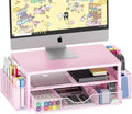 and Accessories, 2-Tier Computer Monitor Stand Riser with Drawer and 2 Pen Holders, Laptop Stand, Office Desk Accesso...