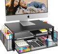 and Accessories, 2-Tier Computer Monitor Stand Riser with Drawer and 2 Pen Holders, Office Accessories for Office Sup...
