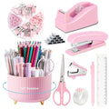Desk Organizers and Accessories, 10 Pcs Set with 360-Degree Rotating Pen Holder, Tape Dispenser, Stapler, Staple Remover, 1000 Staples, Tape