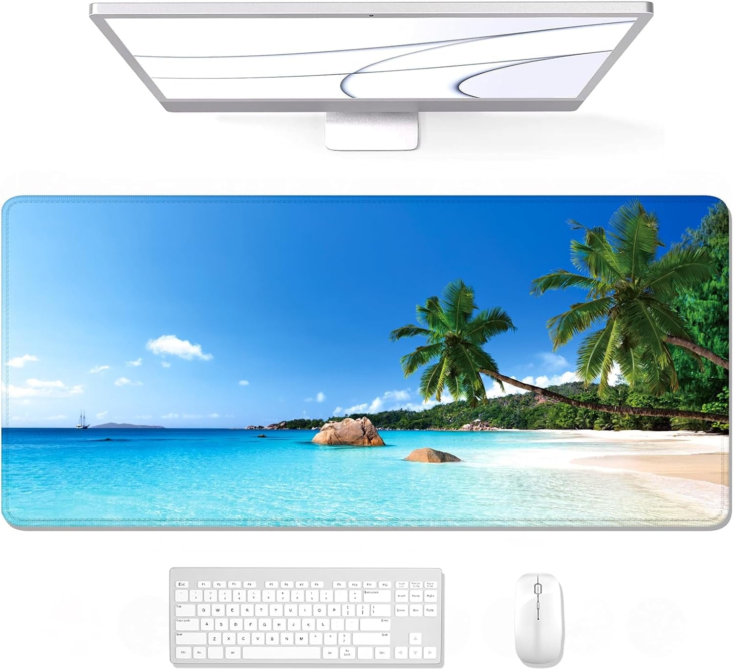 Desk Pad, XL Extended Large Gaming Mouse Pad 31.5x11.8 Inch, Waterproof Mousepad with Stitched Edges, Non-Slip Computer Keyboard Laptop Mat