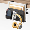 Desk Side Storage Organizer, No Drill Under Desk Laptop Holder, Clamp on Desks Shelf with Pegboard Accessories, Hanging Laptop Mount, Fits F