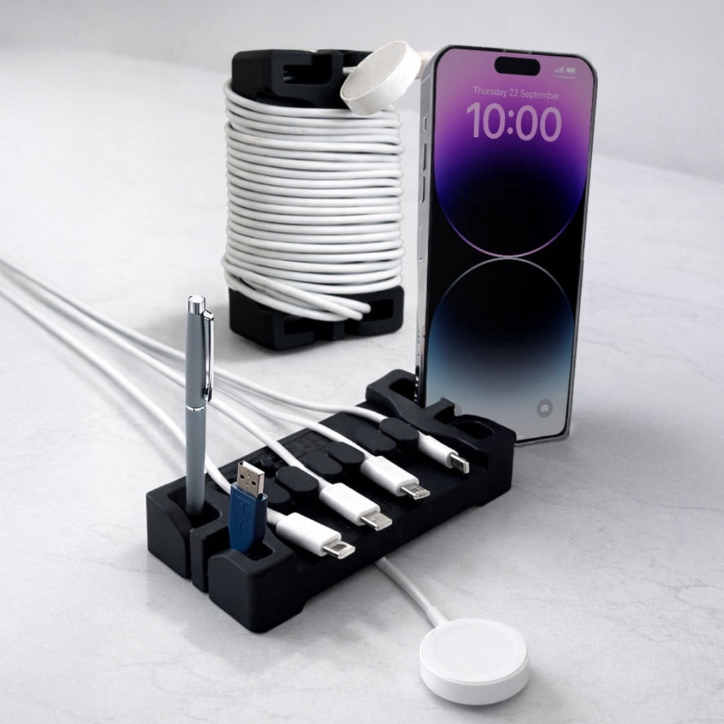 DeskBrick Silicone + Steel-Weighted Cord Holder for Desk. Weighted Cord Organizer & Cable Management for Desktop. Use...