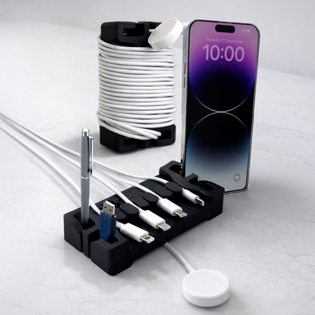 DeskBrick Silicone + Steel-Weighted Cord Holder for Desk. Weighted Cord Organizer & Cable Management for Desktop. Use...