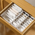 Box: Adjustable Compartments, White Plastic, 10.24x3.54x2.24in, for Chargers, Headphones & Accessories - Drawer or De...