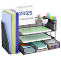 4-Tier Metal Vertical Countertop Desk Organizer comes with (2) Pen Cups, (1) Drawer & (1) File Holder, Black