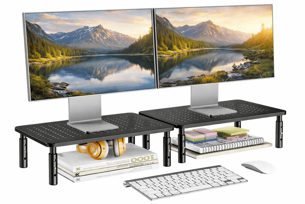 ELG Desktop Monitor Stand and Laptop Riser, Adjustable Height Steel Organizer, 44 lb Capacity, Black, 2 Pack